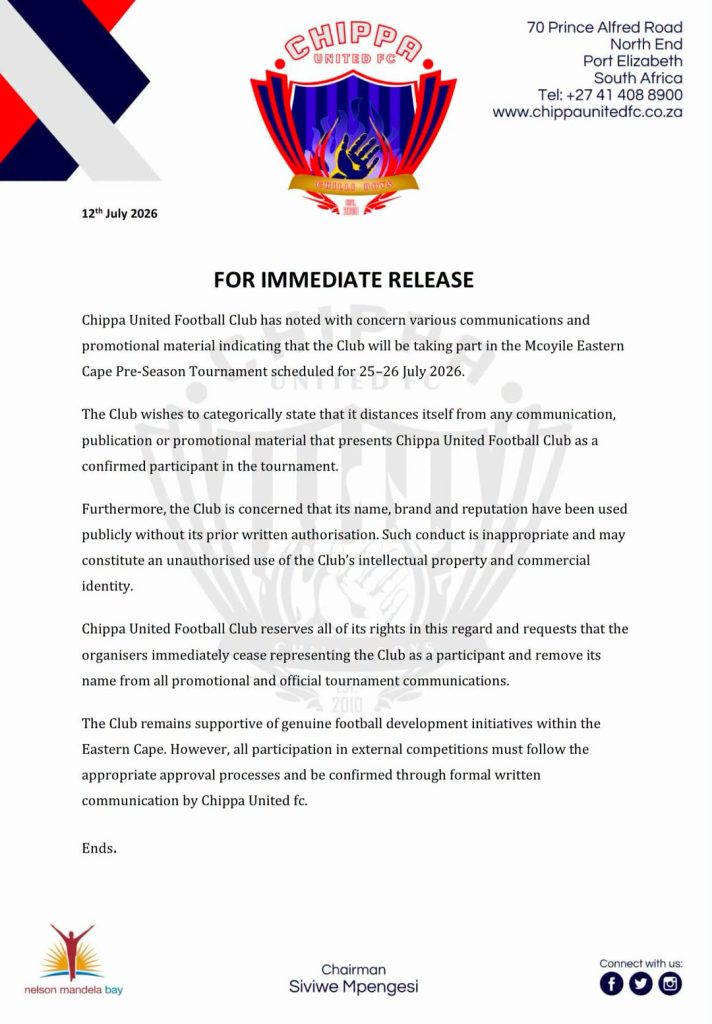 Chippa United Distance Themselves From Mcoyile Eastern Cape Pre‑Season Tournament Claims - Photo Credit : Chippa United, Facebook