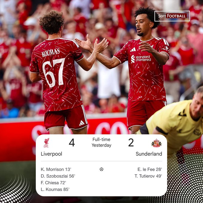 Liverpool beat Sunderland 4–2 in pre-season encounter- Photo credit: Softfootball media