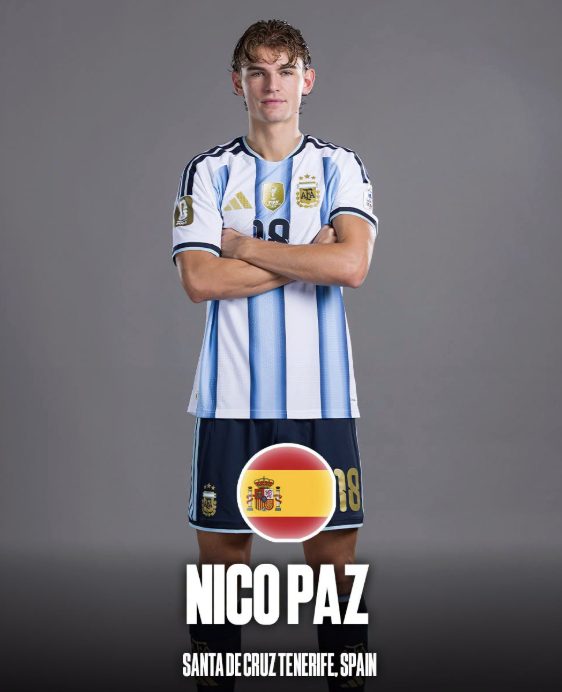 Nico Paz born in spain played for the Argentina national football team in the 2026 World Cup - Photo Credit : Softfootball Media