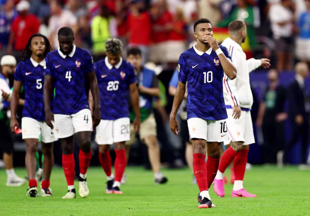The France players reflect after their 2-0 defeat to Spain in the World Cup semi-finals - Photo Credit : Reuters