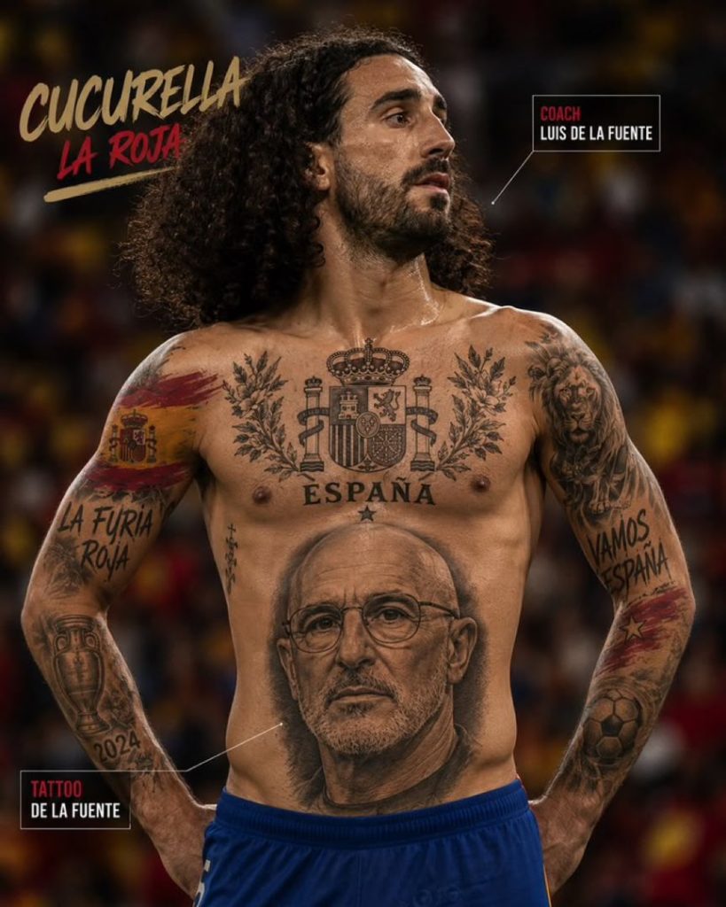 Marc Cucurella to tattoo Spain coach face (Photo Croft: Softfootball media)