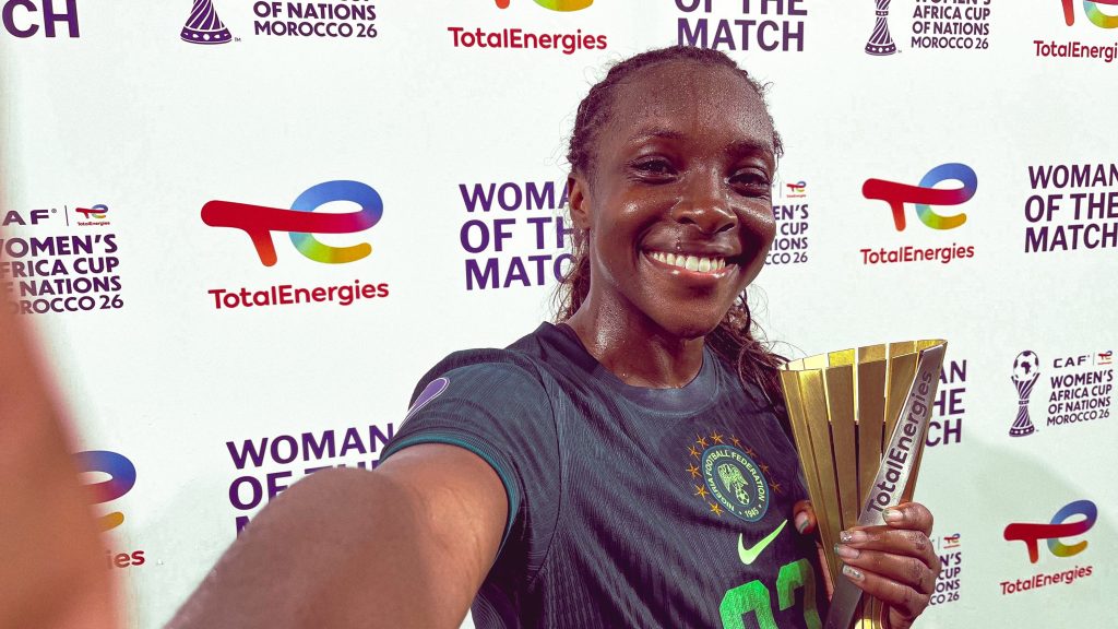 Michelle Alozie winning the Woman of the Match award against Zambia - Photo Credit : CAF Women Football, X