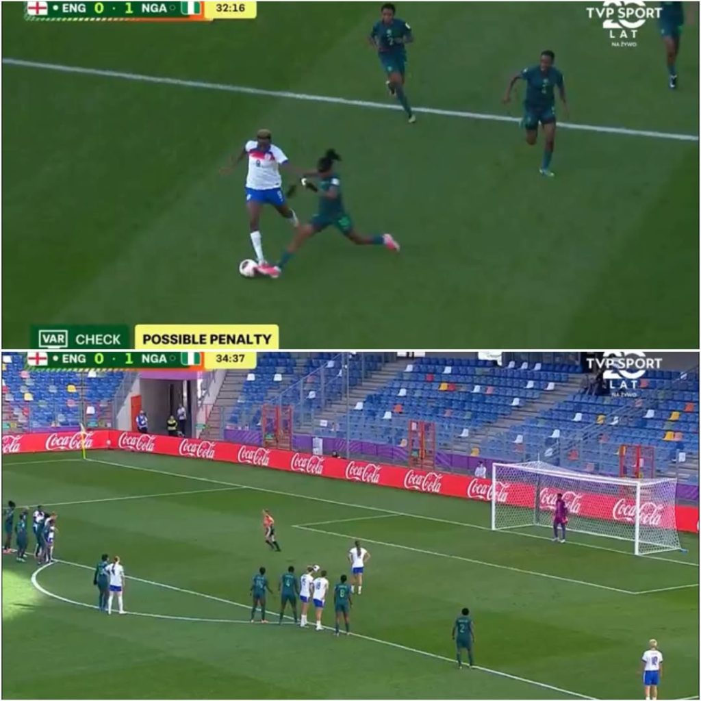 35'
England 0-1 Nigeria
England miss a penalty kick.
The effort hit the post and bounced back into play before the goalkeeper reacted quickly to make the save and keep Nigeria's lead intact. - Photo Credit : FIFA Women's World Cup, X