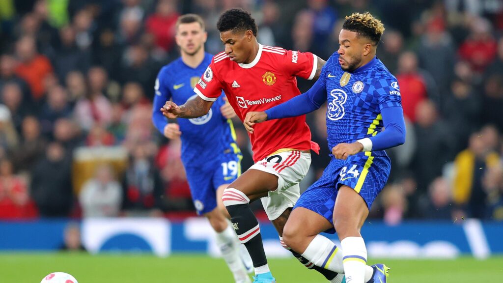 Reece James taclking Marcus Rashford (Photo Credit: Getty)