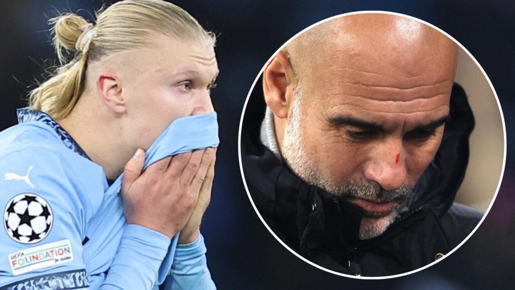 Haaland and Pep Guardiola cut on his nose (Photo Credit: Getty)