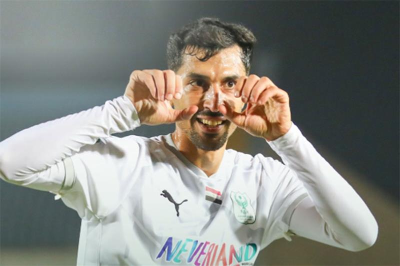 Mahmoud Hamada celebrates after scoring a goal during the match with Enyimba.