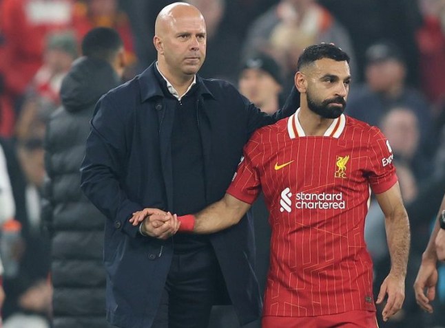 Arne Slot and Mohammed Salah (photo credit: Getty)