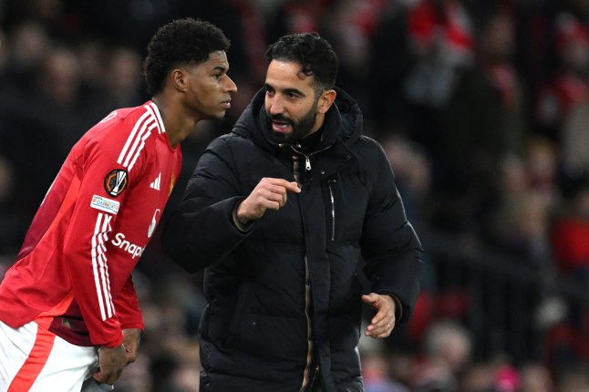 Ruben Amorim giving instructions to Marcus Rashford(Photo Credit: Getty)