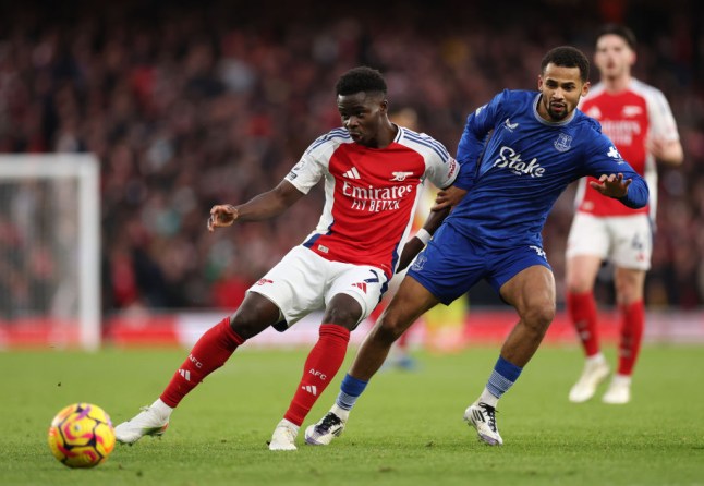 Saka relentless in driving at Everton’s defence (Photo Credit: Getty)