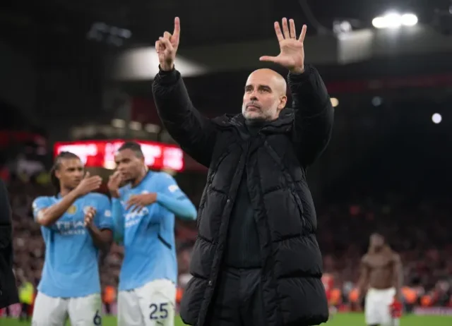 Pep Guardiola held up six fingers to the Liverpool fans