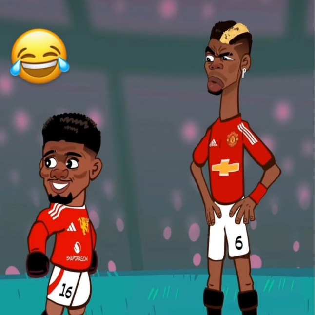 Amad Diallo and Paul Pogba in Cartoon characters (photo credit: Getty)