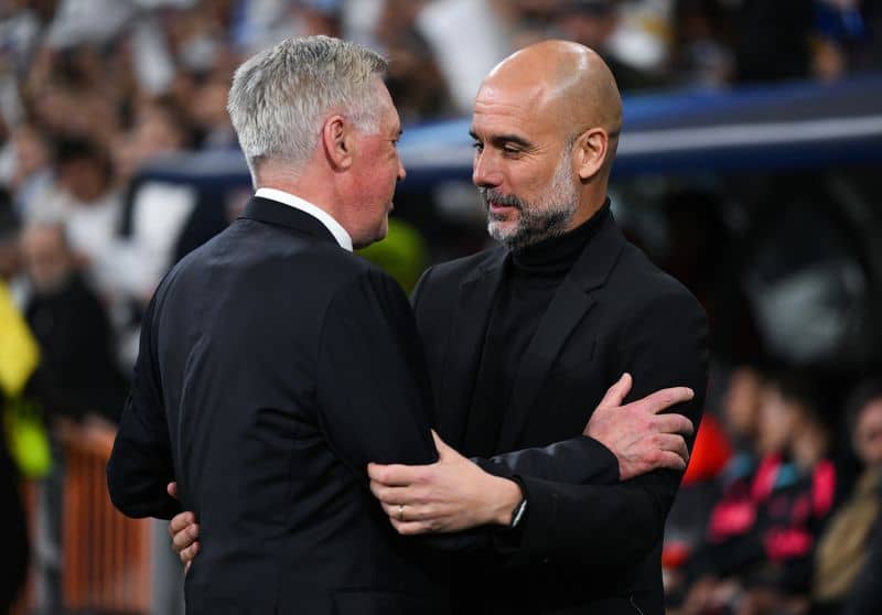 Pep Guardiola and Carlo Ancelloti (photo credit: Getty)