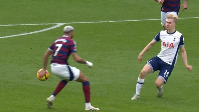 Lucas Bergvall's pass deflected off Joelinton's hand (Photo Credit: Getty)