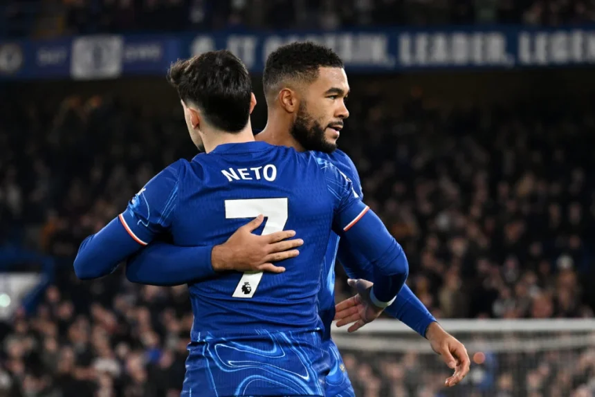 Chelsea players Reece James -Pedro Neto (Photo by Darren Walsh/Chelsea FC via Getty Images