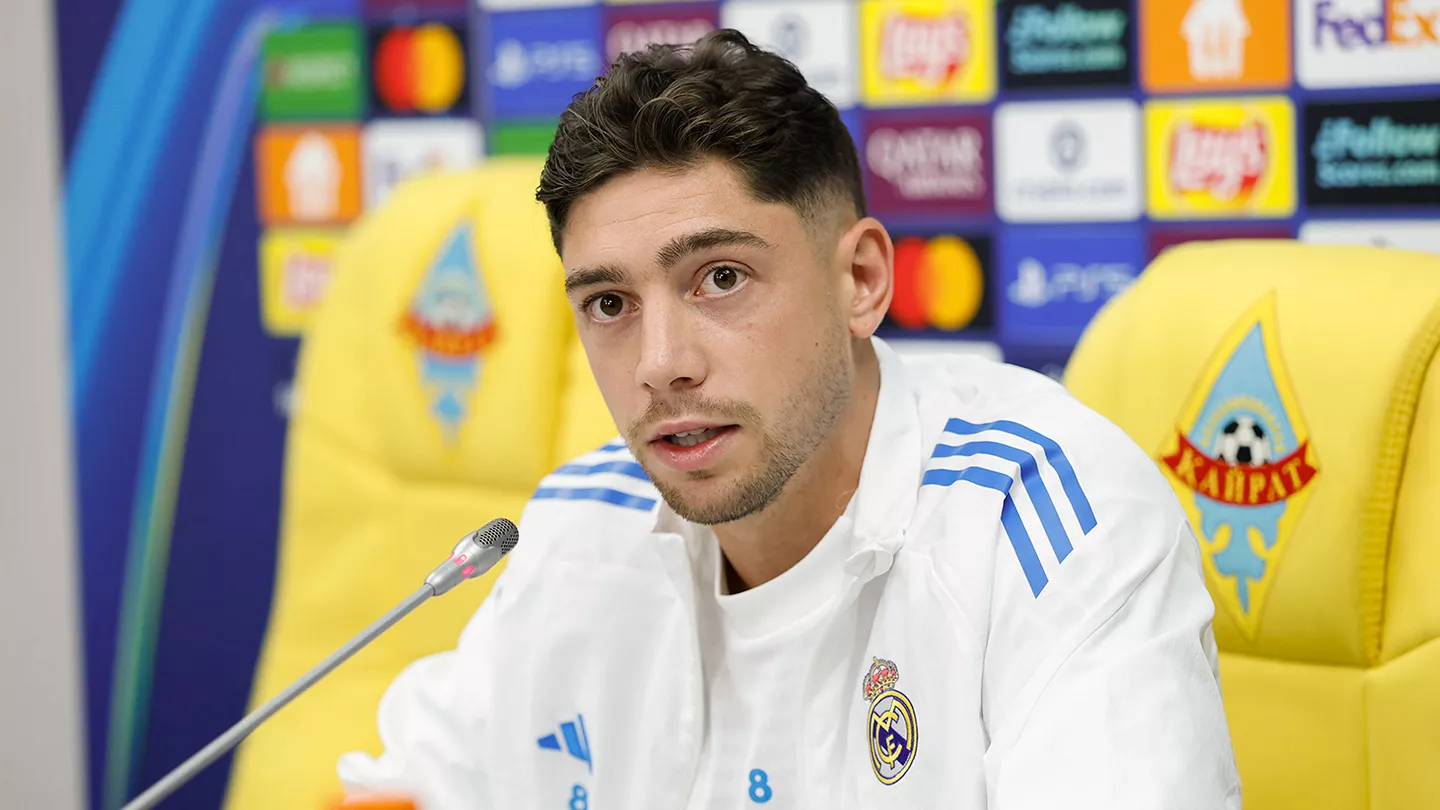 Fede Valverde speaking at the UCL press conference (Photo Credit: Real Madrid website)