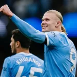 Erling Haaland has scored 50 career goals in the Champions league, the fastest player to do so. (Credit: Manchester City media).