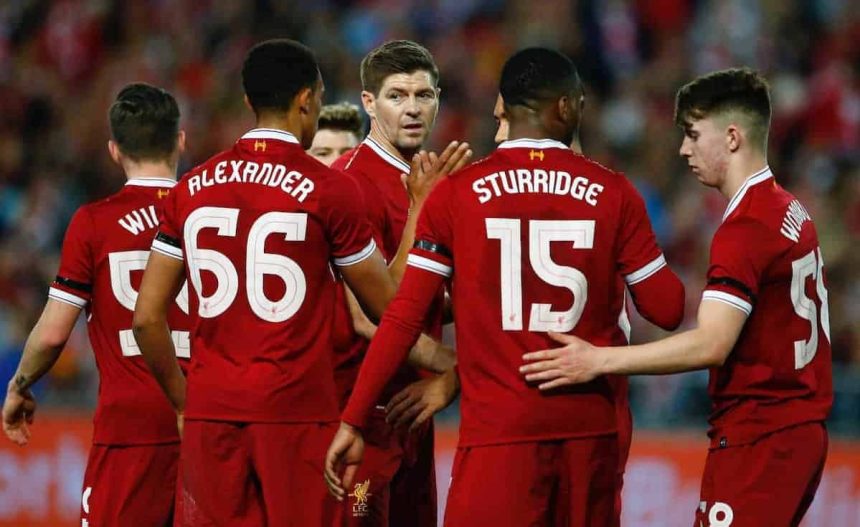 Liverpool Legend Steven Gerarrd alongside Trent Alexander Arnold and other Liverpool players during an exhibiton match in Syndey (Photo Credit: Liverpool website)