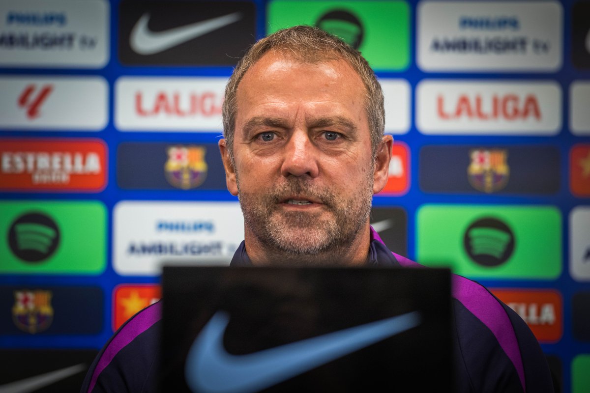 Barcelona coach Hansi Flick during the press conference (Photo Credit: Barcelona X handle)