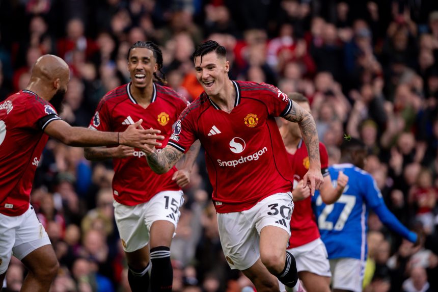 Benjamin Sesko after scoring for Manchester United at Old Trafford against Sunderland (Photo Credit: Manchester United X handle)