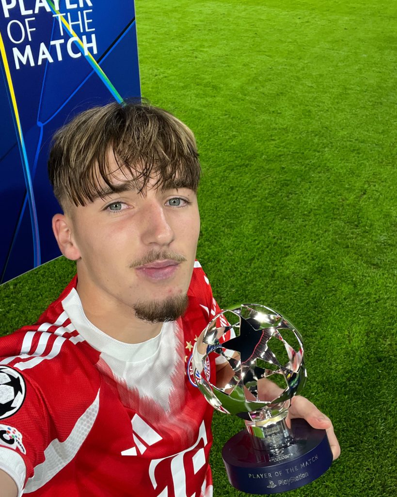 Lennart Karl with his Man of the Match award (Photo Credit: Bayern Munich X handle)