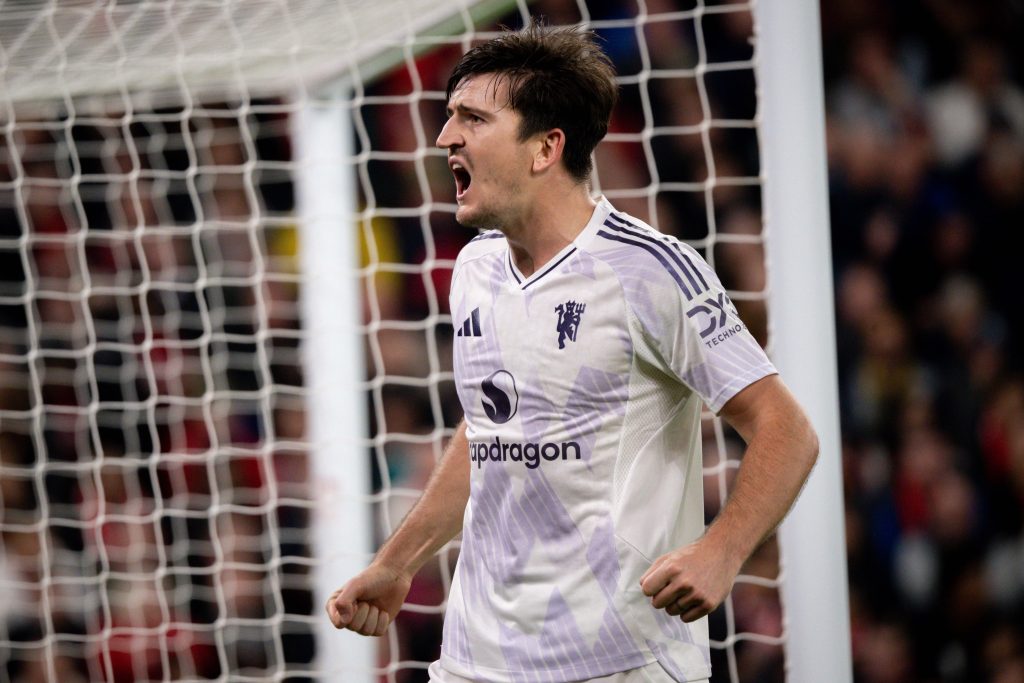 Harry Maguire celebrates scoring the winner for Manchester United against Liverpool (Photo Credit: Manchester United X handle)