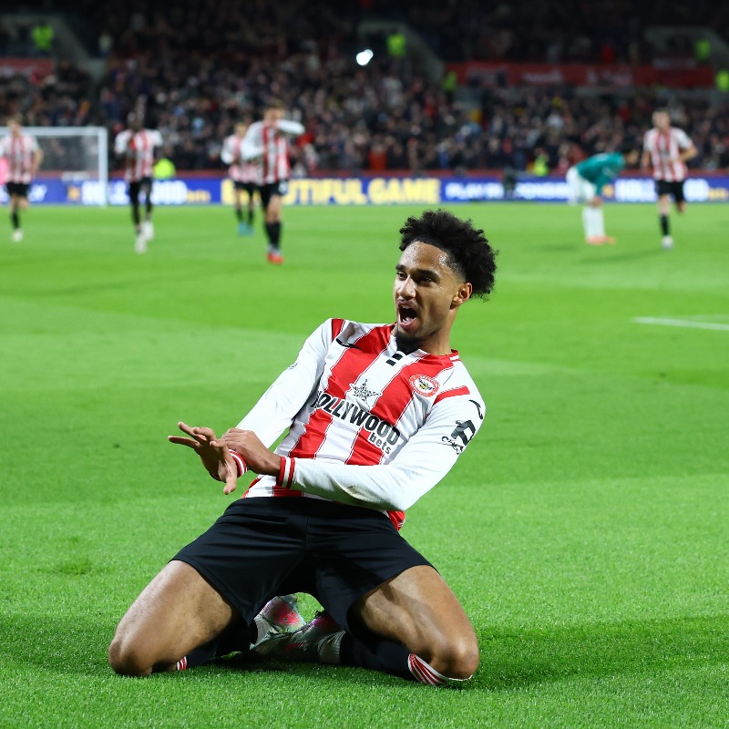 Kevin Schade after scoring Brentford Second goal (Photo Credit: Brentford X handle)