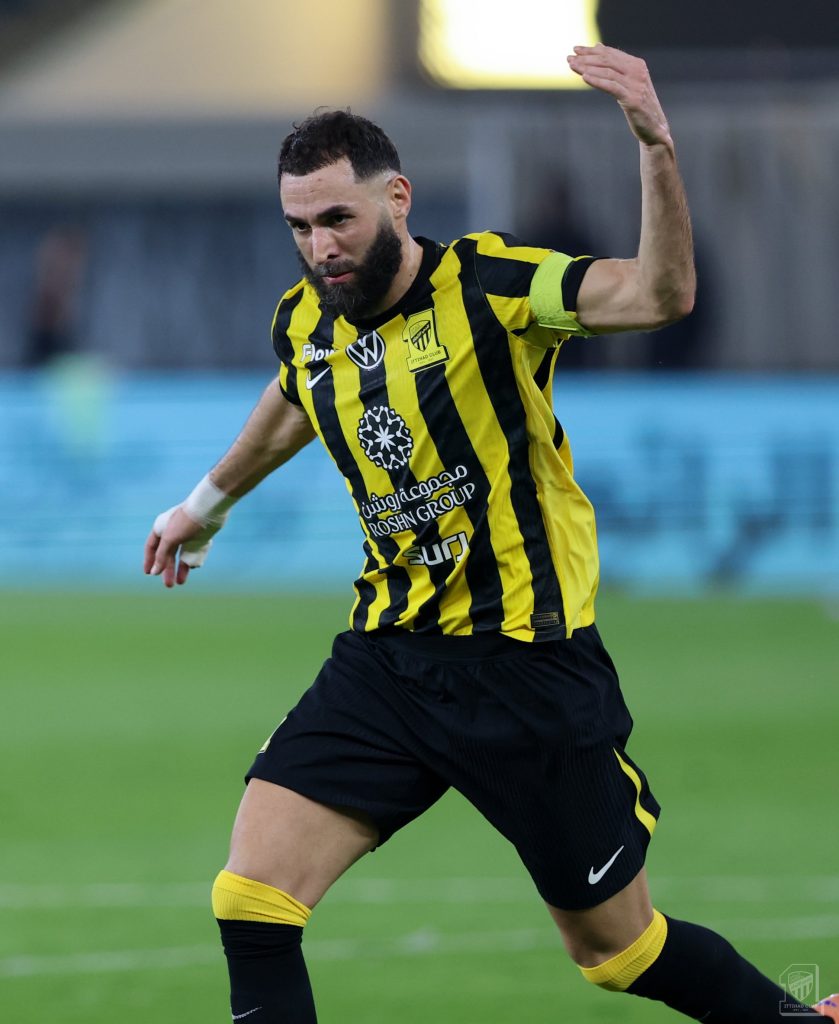 Benzema after the first goal in the match against Al Radya (Photo Credit: Al Ittihad via X)