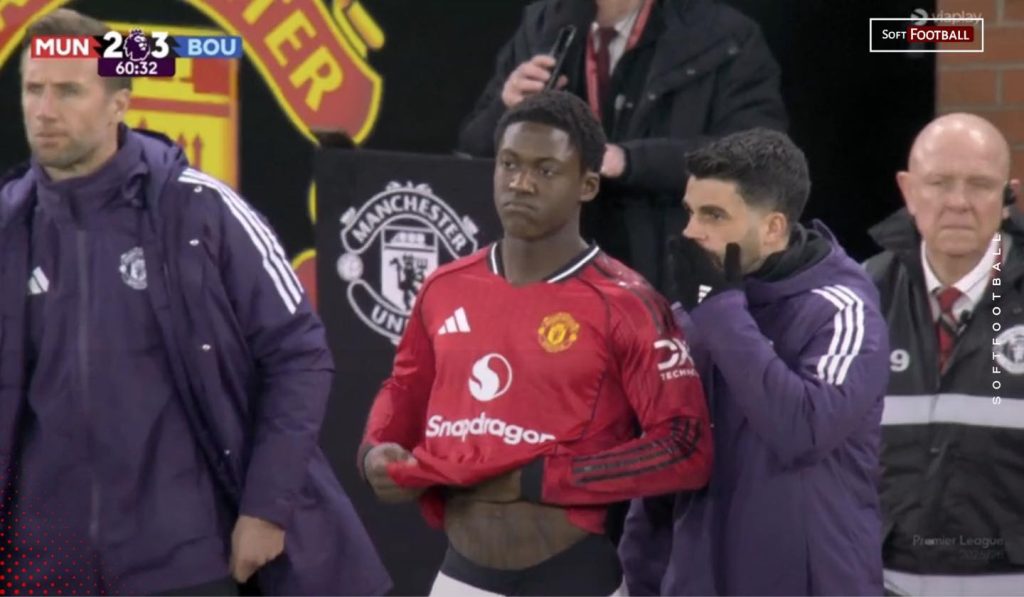 Kobbie Mainoo is coming on! (Man U vs Bou) - Photo Credit : Softfootball media Facebook