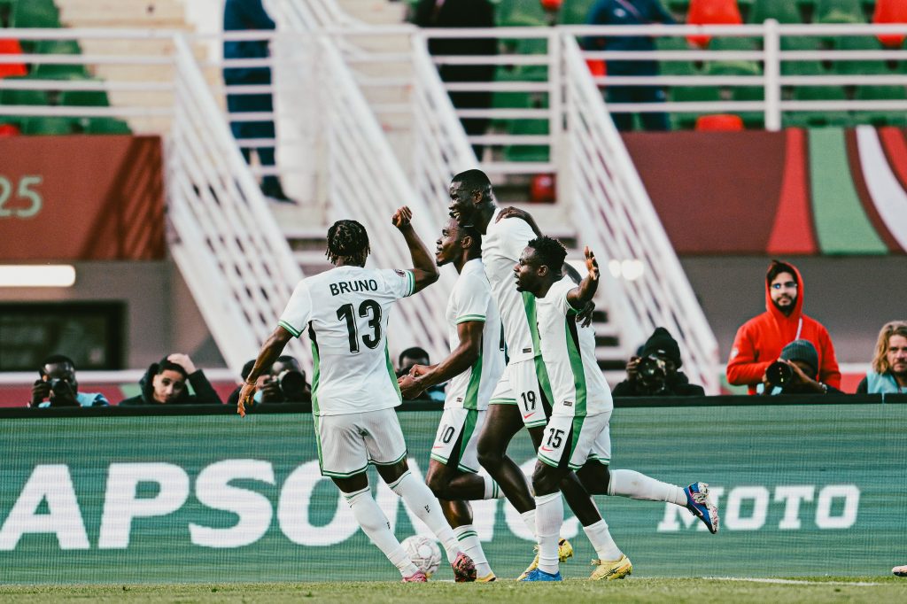 Paul Onuachu celebrating with his teammates (Photo Credit: CAF Online via X)