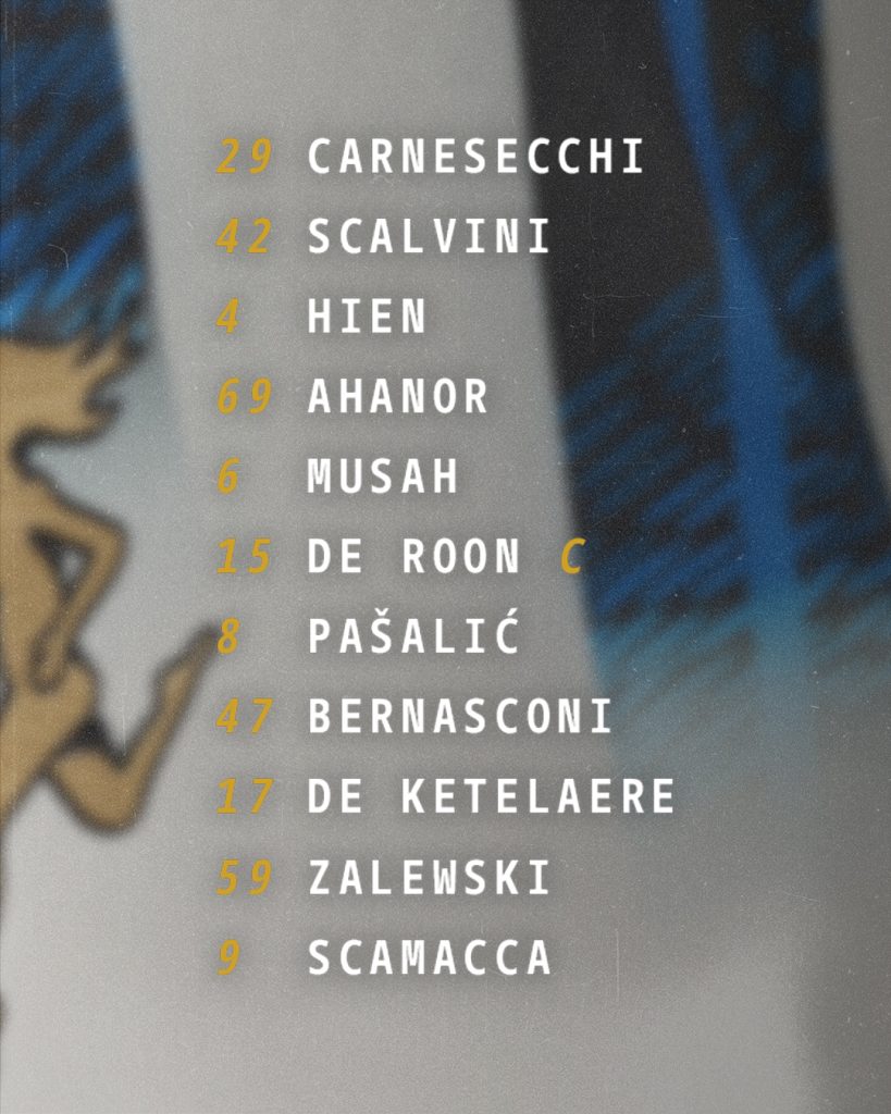 Atalanta BC Announce Starting XI for Serie A Clash Against Pisa - Photo Credit : Atalanta BC, X