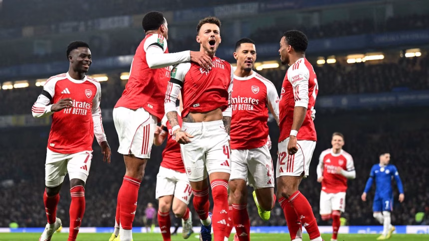 Ben White celebrating his goal against Chelsea (Photo Credit: Arsenal via X)