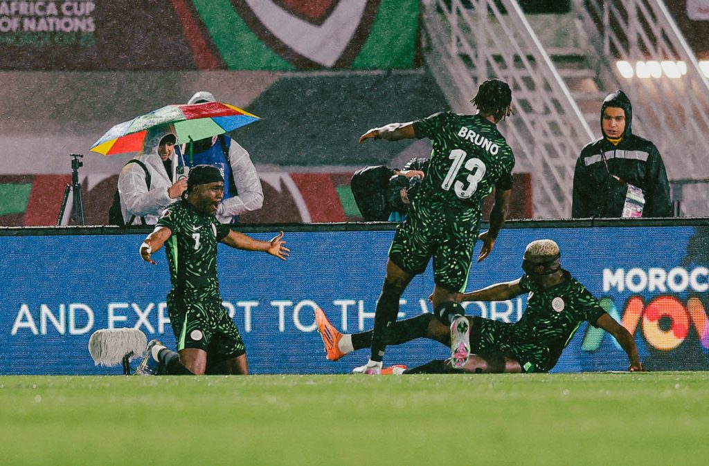 Nigeria players celebrate after scoring (Photo Credit: CAF via X)