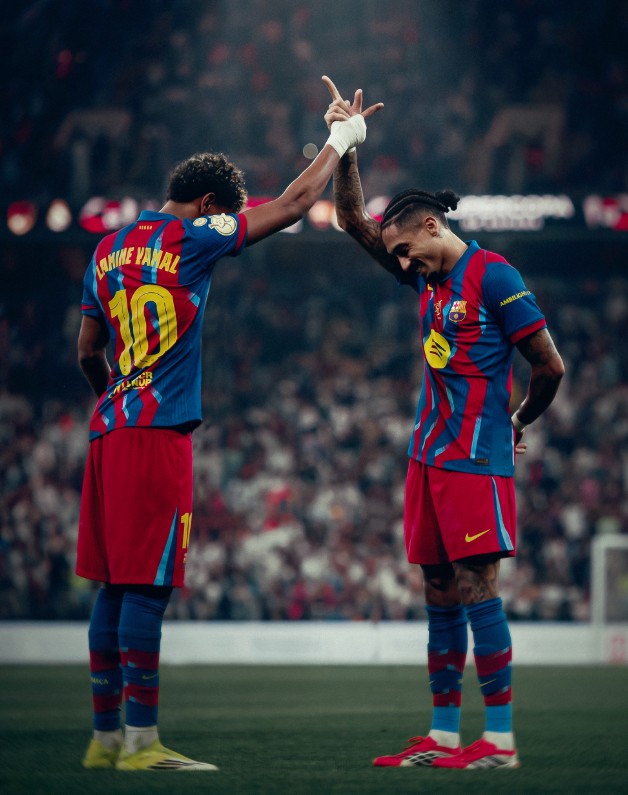 Raphinha and Lamine Yamal. (Photo Credit: Barcelona Media).