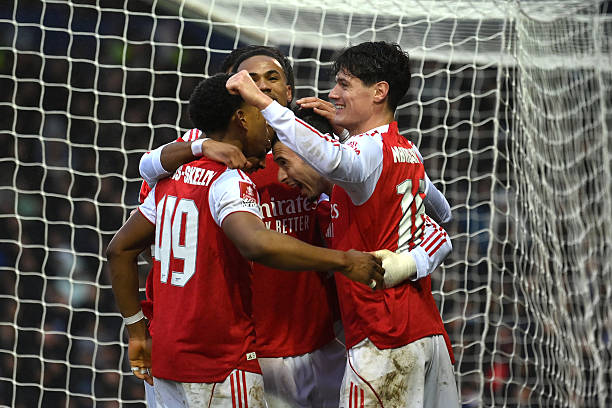 Arsenal players after scoring (Photo Credit: Arsenal X handle)