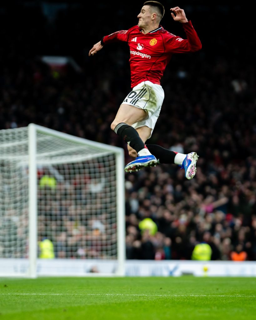 Benjamin Sesko after scoring for Manchester United at Old Trafford against Fulham (Photo Credit: Manchester United X handle)