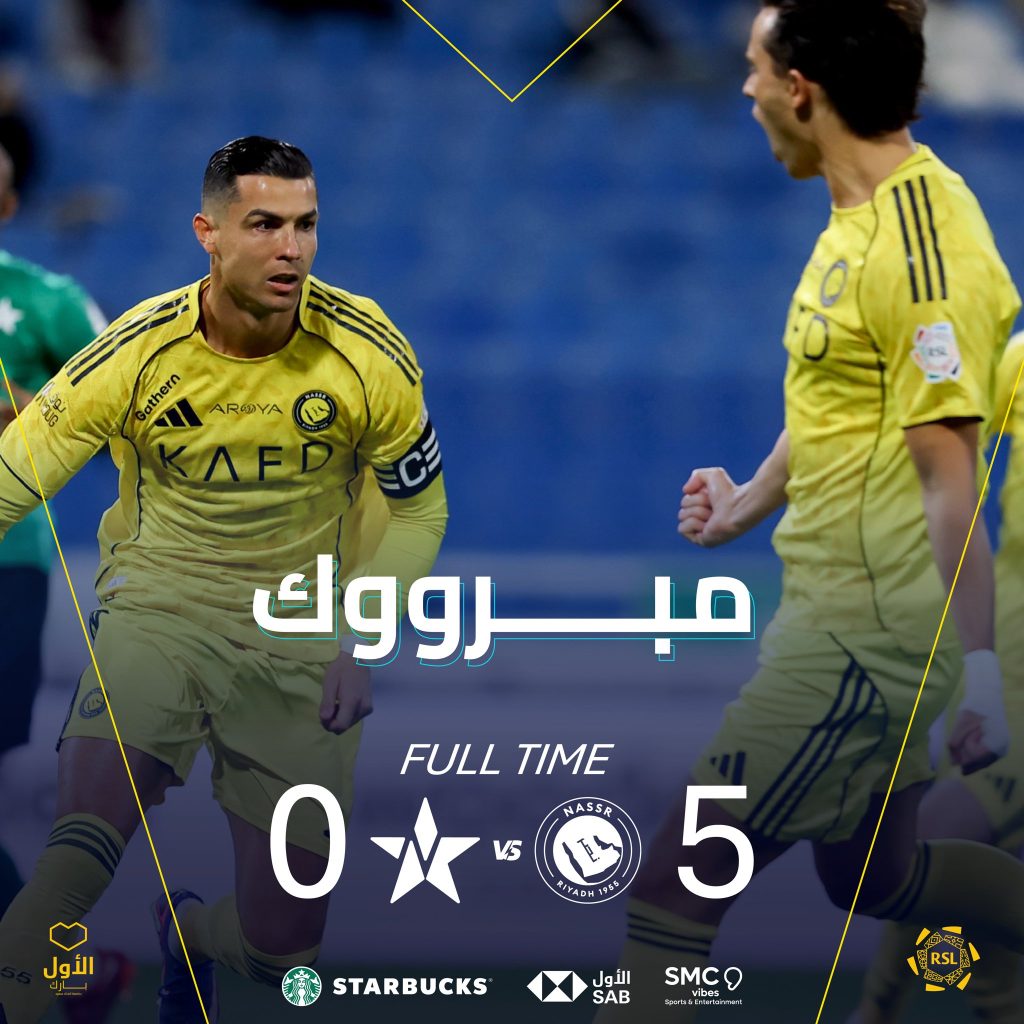 Al Nassr Back to the Top with 5–0 Rout Over al najma as Title Race Heats Up in Saudi Pro League