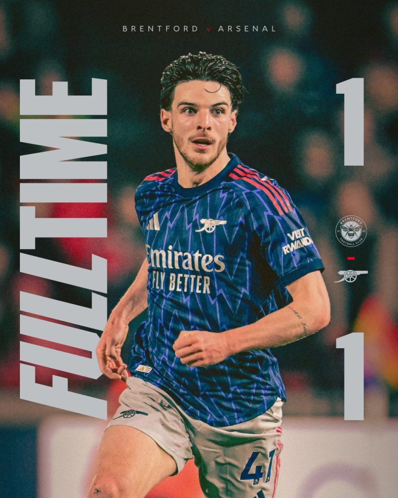 Arsenal Drop Points Against Brentford as Title Pressure Mounts - Photo Credit : Arsenal, X