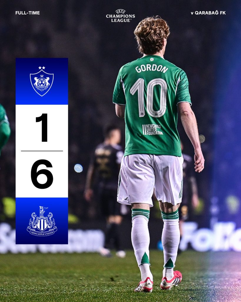 Newcastle Crush Qarabag 6-1 as Anthony Gordon Hits Four - Photo Credit : Newcastle United, X