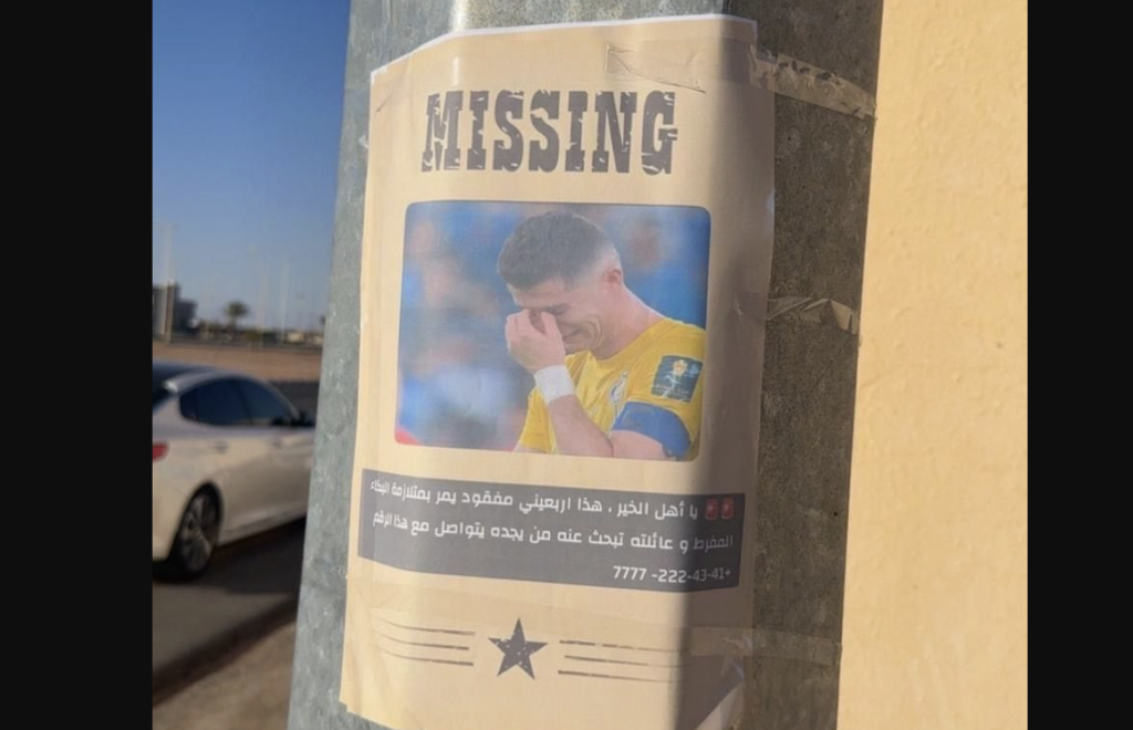 Mock “Missing” Notices Target Cristiano Ronaldo Amid Al Nassr Absence - Photo Credit : Derek Katey Caesar, Facebook