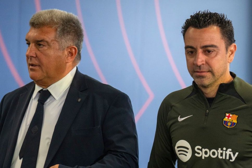 Xavi Hernandez and Joan Laporta (photo credit: Fabrizio Romano via x)