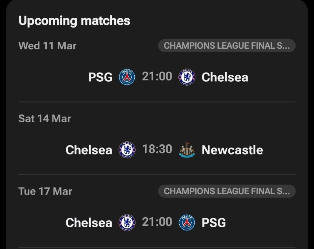 Chelsea Next 3 Fixtures - Photo Credit : Softfootball, Media