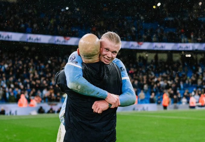 Erling Haaland and Pep Guardiola.(photo credit: Fabrizo romano via x )