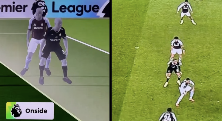 One frame suggests João Pedro was in an offside position, while another frame the one used by VAR shows him in an onside position, In chelsea 4:1 win over Aston villa - Photo Credit : Softfootball Media