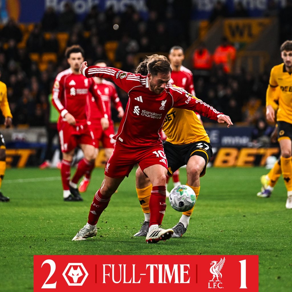Wolves Shock Liverpool 2-1 in Stunning Premier League Upset - Photo Credit : Liverpool, X